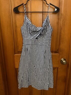 LOFT Black & White Gingham Spaghetti-Strap Mini Dress